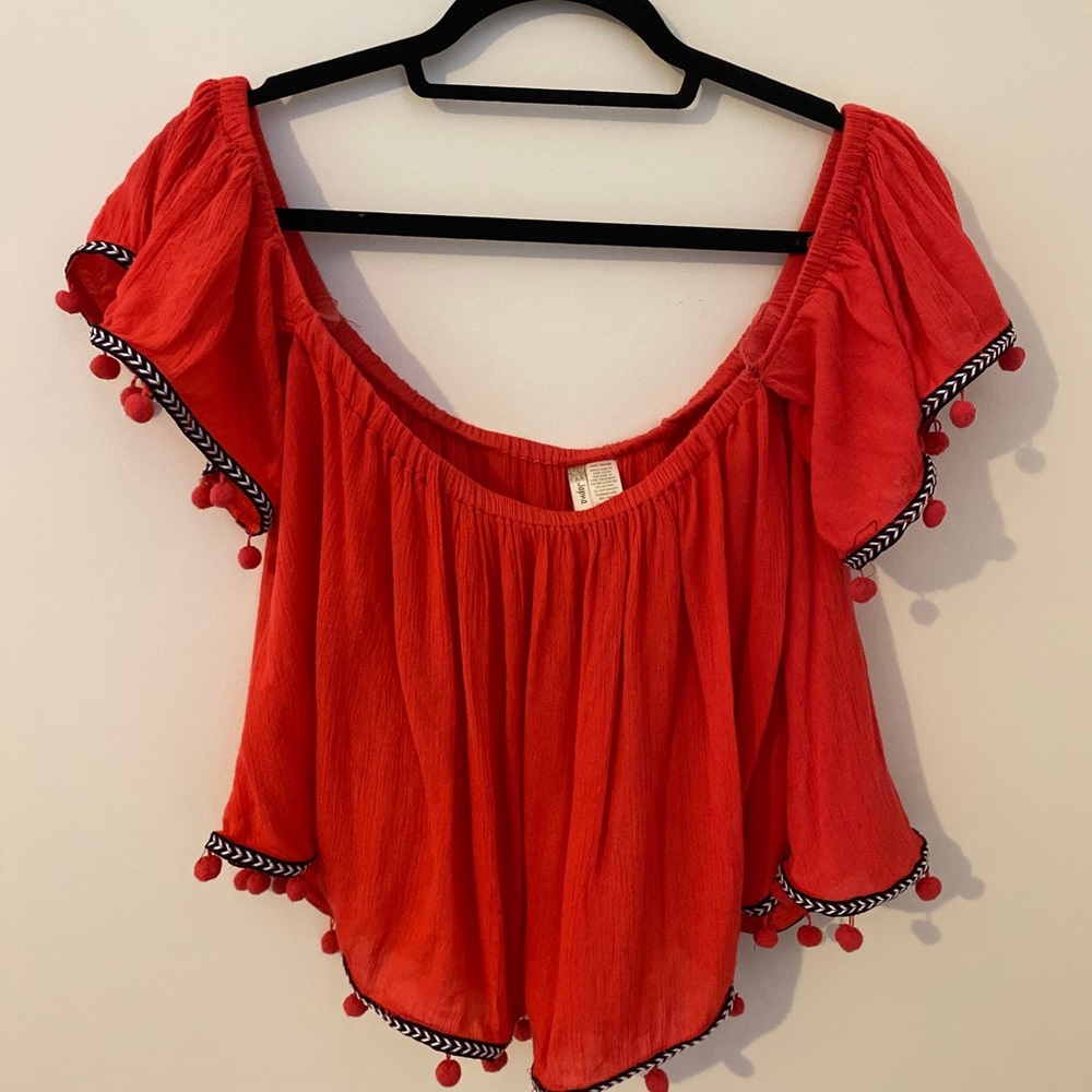 Off the shoulder salmon/pink color shirt